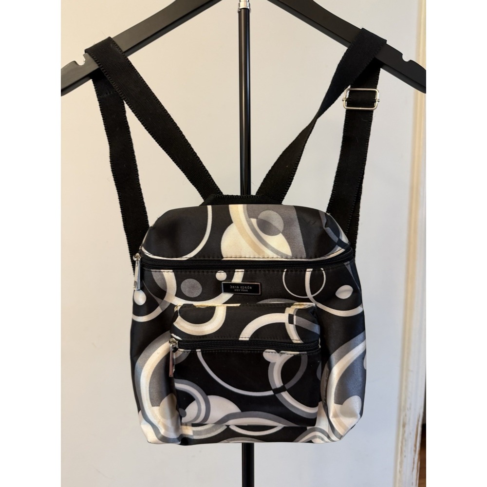 Kate Spade Geometric Circle Print Black Gray Cream Print Backpack/Purse